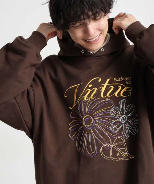 RAGEBLUE（レイジブルー）の「フラワー刺繍/ヘビーウェイト/裏毛スウェットパーカー（パーカー・メンズ・ブラック/アイボリー/ブラウン/ライトグレー・MEDIUM/LARGE）」の4枚目の写真