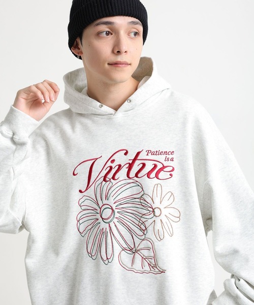 RAGEBLUE（レイジブルー）の「フラワー刺繍/ヘビーウェイト/裏毛スウェットパーカー（パーカー・メンズ・ブラック/アイボリー/ブラウン/ライトグレー・MEDIUM/LARGE）」の14枚目の写真