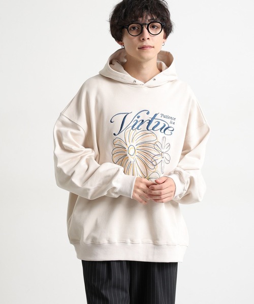 RAGEBLUE（レイジブルー）の「フラワー刺繍/ヘビーウェイト/裏毛スウェットパーカー（パーカー・メンズ・ブラック/アイボリー/ブラウン/ライトグレー・MEDIUM/LARGE）」の6枚目の写真