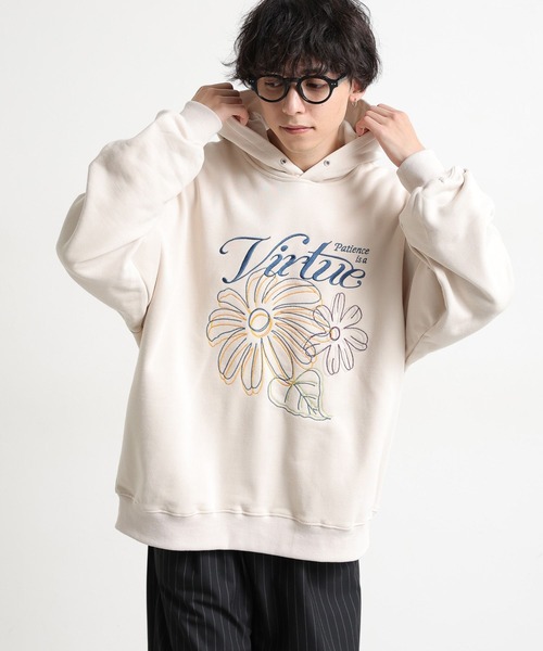 RAGEBLUE（レイジブルー）の「フラワー刺繍/ヘビーウェイト/裏毛スウェットパーカー（パーカー・メンズ・ブラック/アイボリー/ブラウン/ライトグレー・MEDIUM/LARGE）」の7枚目の写真