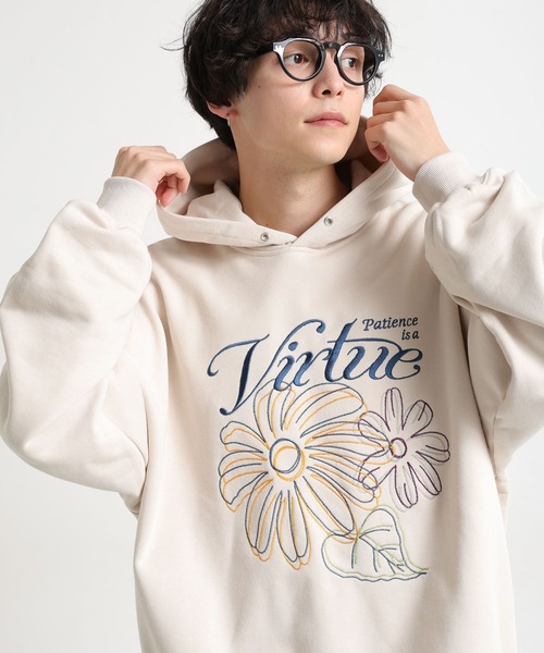 RAGEBLUE（レイジブルー）の「フラワー刺繍/ヘビーウェイト/裏毛スウェットパーカー（パーカー・メンズ・ブラック/アイボリー/ブラウン/ライトグレー・MEDIUM/LARGE）」の8枚目の写真