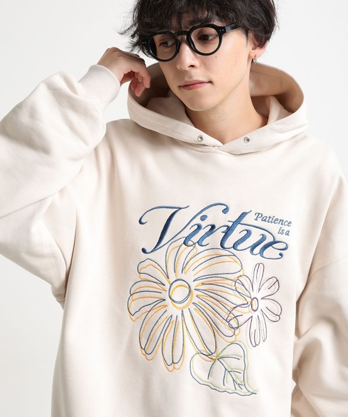 RAGEBLUE（レイジブルー）の「フラワー刺繍/ヘビーウェイト/裏毛スウェットパーカー（パーカー・メンズ・ブラック/アイボリー/ブラウン/ライトグレー・MEDIUM/LARGE）」の9枚目の写真