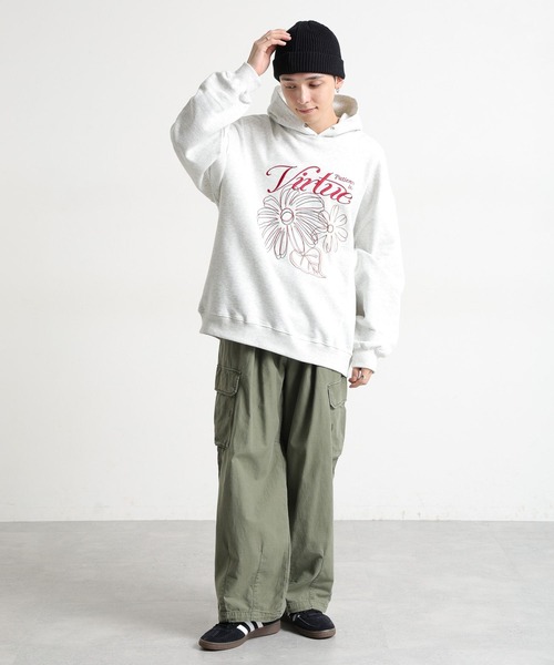 RAGEBLUE（レイジブルー）の「フラワー刺繍/ヘビーウェイト/裏毛スウェットパーカー（パーカー・メンズ・ブラック/アイボリー/ブラウン/ライトグレー・MEDIUM/LARGE）」の11枚目の写真