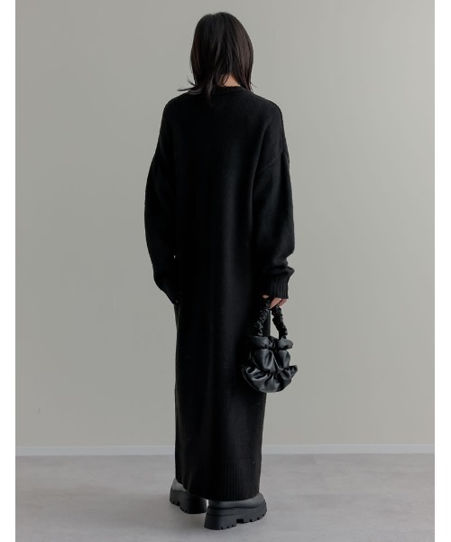 [低身長サイズ有][体型カバー][洗濯機で洗える]Vネックブークレニットワンピース（ワンピース）｜Re:EDIT（リエディ）