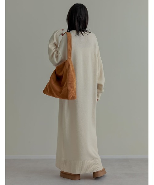 [低身長サイズ有][体型カバー][洗濯機で洗える]Vネックブークレニットワンピース（ワンピース）｜Re:EDIT（リエディ）