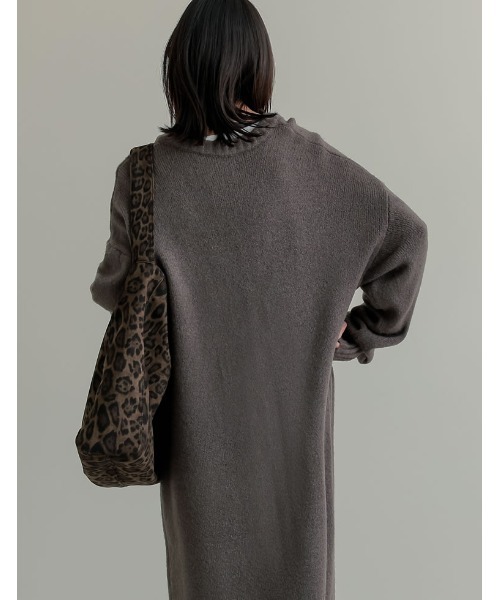 [低身長サイズ有][体型カバー][洗濯機で洗える]Vネックブークレニットワンピース（ワンピース）｜Re:EDIT（リエディ）