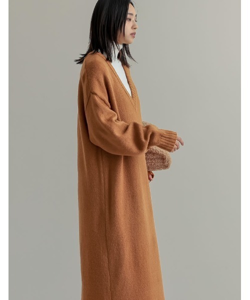 [低身長サイズ有][体型カバー][洗濯機で洗える]Vネックブークレニットワンピース（ワンピース）｜Re:EDIT（リエディ）