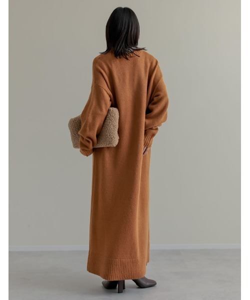 [低身長サイズ有][体型カバー][洗濯機で洗える]Vネックブークレニットワンピース（ワンピース）｜Re:EDIT（リエディ）