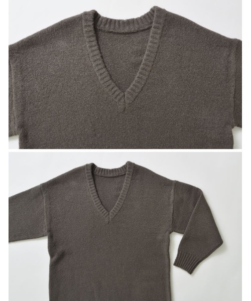 [低身長サイズ有][体型カバー][洗濯機で洗える]Vネックブークレニットワンピース（ワンピース）｜Re:EDIT（リエディ）