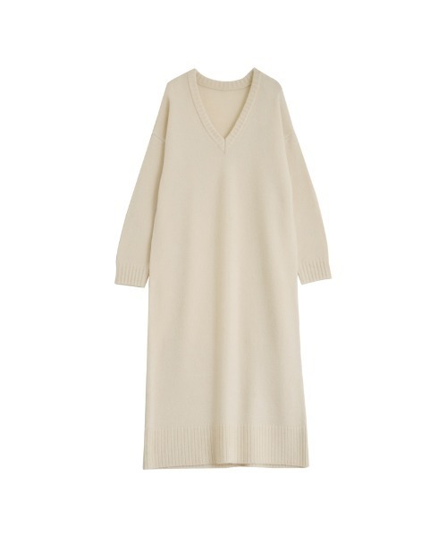 [低身長サイズ有][体型カバー][洗濯機で洗える]Vネックブークレニットワンピース（ワンピース）｜Re:EDIT（リエディ）