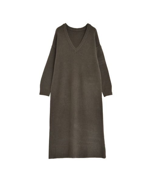 [低身長サイズ有][体型カバー][洗濯機で洗える]Vネックブークレニットワンピース（ワンピース）｜Re:EDIT（リエディ）