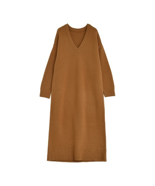 [低身長サイズ有][体型カバー][洗濯機で洗える]Vネックブークレニットワンピース（ワンピース）｜Re:EDIT（リエディ）