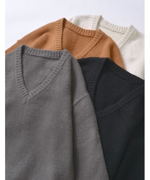 [低身長サイズ有][体型カバー][洗濯機で洗える]Vネックブークレニットワンピース（ワンピース）｜Re:EDIT（リエディ）