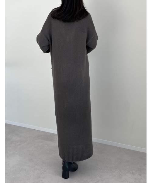 [低身長サイズ有][体型カバー][洗濯機で洗える]Vネックブークレニットワンピース（ワンピース）｜Re:EDIT（リエディ）