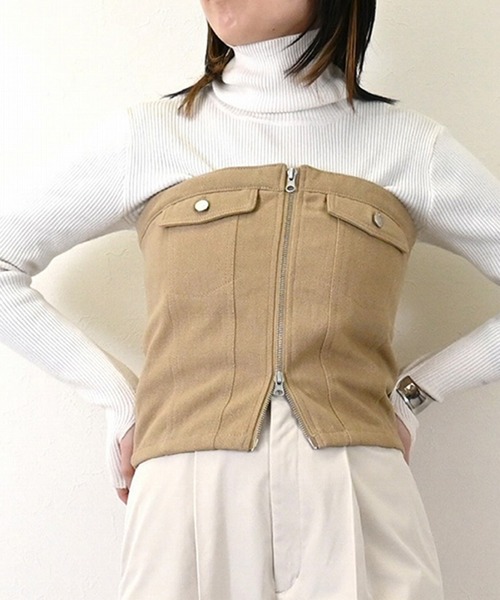 STYLEBLOCK（スタイルブロック）の「起毛カツラギWジップベアトップ（シャツ/ブラウス・レディース・アイボリー/カーキ/ベージュ/グレイッシュベージュ・M）」の3枚目の写真