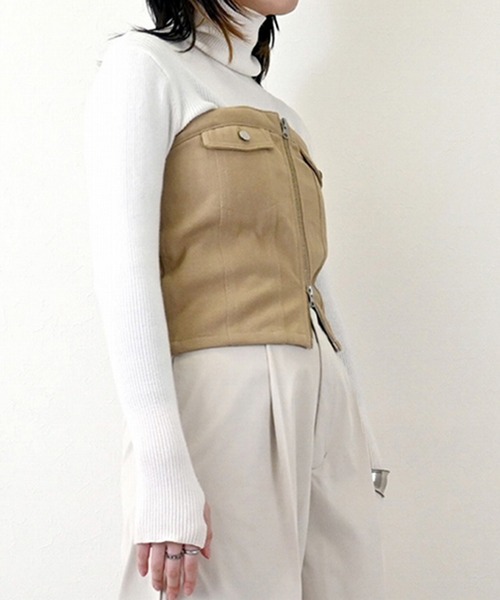 STYLEBLOCK（スタイルブロック）の「起毛カツラギWジップベアトップ（シャツ/ブラウス・レディース・アイボリー/カーキ/ベージュ/グレイッシュベージュ・M）」の7枚目の写真