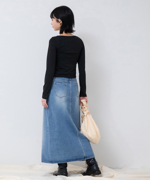 HEILIS(ヘイリス)の「ヘンリーネックロングTシャツ / 長袖 ロンT クロップド ショート丈 カットソー レディース 白 黒 グレー 秋服 冬服 春服 透け感(Tシャツ/カットソー・レディース・ホワイト/グレー/ブラック・FREE)」の16枚目の写真