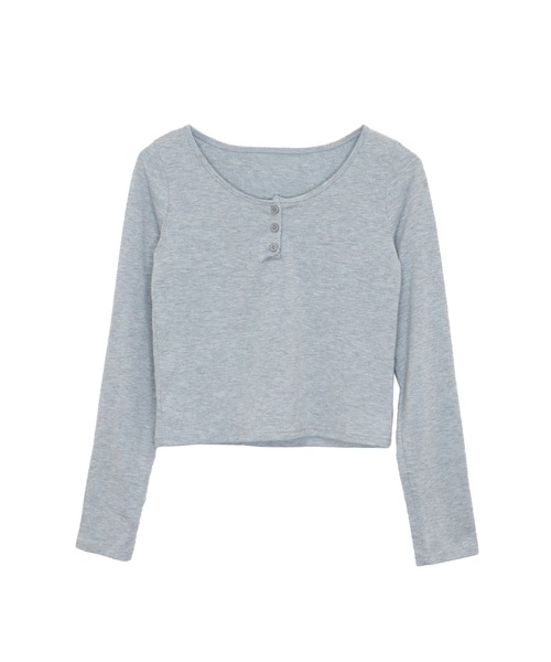 セール】ヘンリーネックロングTシャツ / ロンT クロップド ショート丈