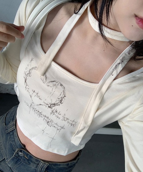 lilful(リルフル)の「スカーフ付 コンパクトフロントプリントロンT(Tシャツ/カットソー・レディース・アイボリー/グレー・L/M/S)」の9枚目の写真