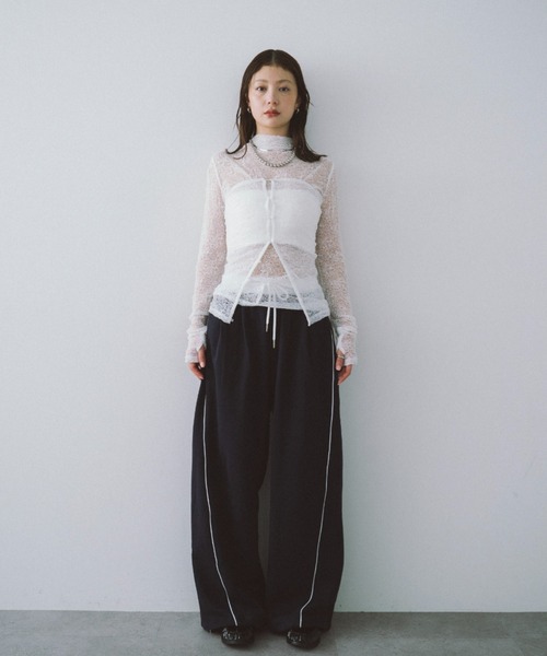 HANNE(アン)の「サイドラインスウェットパンツ(スラックス・レディース・ネイビー/グレー・FREE)」の4枚目の写真