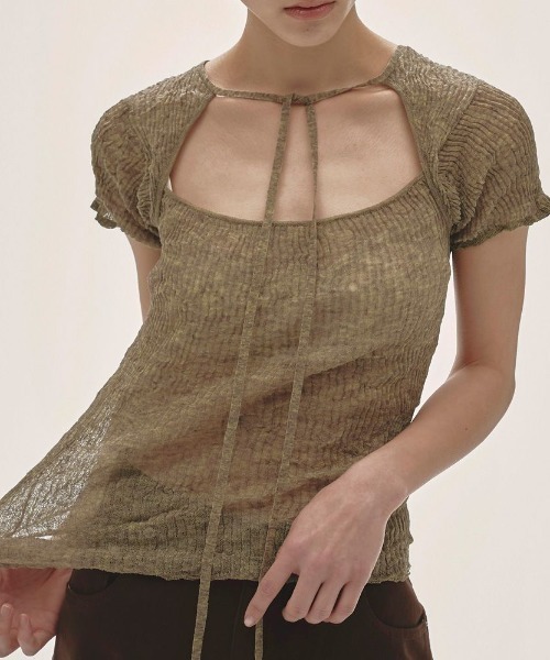 トップス TODAYFUL Sheer Knit Tops S/BLU Cotton Blend Semi Sheer Knit Sweater