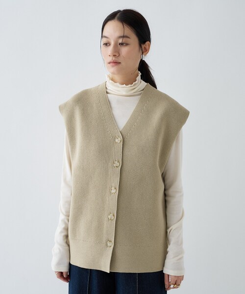 cloenc（クロエンス）の「【手洗い可】ミドルゲージニットジレ（ベスト・レディース・ナチュラル/チャコールグレー/ホワイト・02）」の15枚目の写真