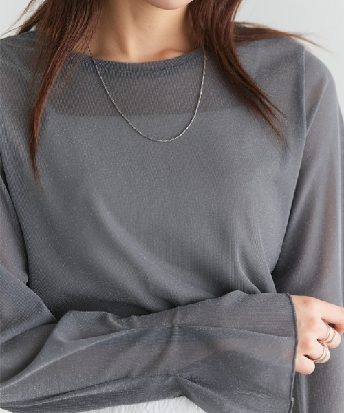 Pierrot(ピエロ)の「クルーネックフレアスリーブシアーカットソー(Tシャツ/カットソー・レディース・ブラック系その他/ブルー系その他/グレー系その他/アイボリー系/ブラック系その他2・L/M)」の16枚目の写真