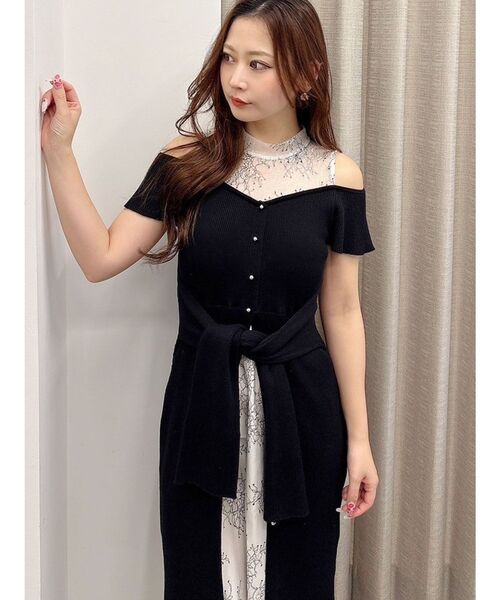 レースツイストニットドッキングワンピース ブラック