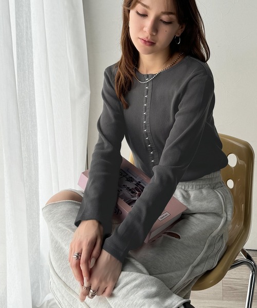 Silren　 シルバー　長袖 　カーディガン セール】おしゃれ感を格上げ。綿100％前後2wayシルバーホック使い