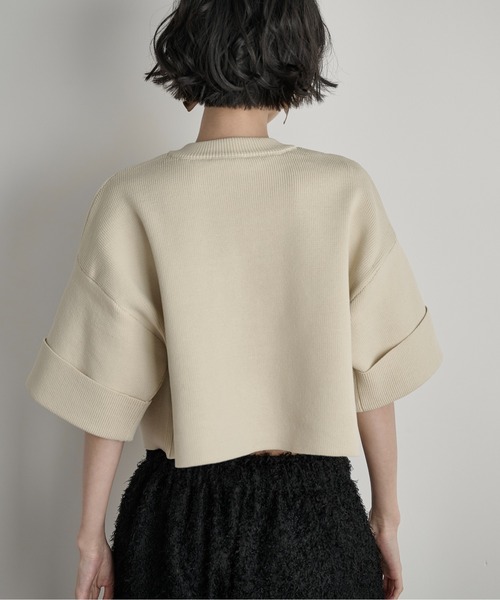 THE YOn（ザヨン）の「ゴム編み半袖クロップドニットカーディガン（カーディガン/ボレロ・レディース・ベージュ/オレンジ/アイボリー/ブラック/ボルドー・FREE）」の15枚目の写真