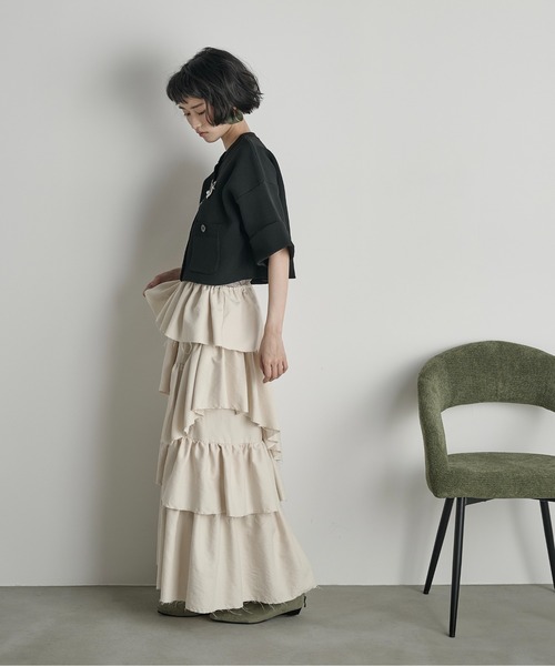 THE YOn（ザヨン）の「ゴム編み半袖クロップドニットカーディガン（カーディガン/ボレロ・レディース・ベージュ/オレンジ/アイボリー/ブラック/ボルドー・FREE）」の6枚目の写真