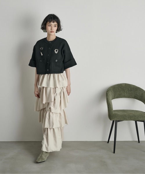 THE YOn（ザヨン）の「ゴム編み半袖クロップドニットカーディガン（カーディガン/ボレロ・レディース・ベージュ/オレンジ/アイボリー/ブラック/ボルドー・FREE）」の7枚目の写真