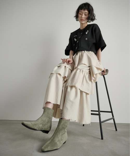 THE YOn（ザヨン）の「ゴム編み半袖クロップドニットカーディガン（カーディガン/ボレロ・レディース・ベージュ/オレンジ/アイボリー/ブラック/ボルドー・FREE）」の10枚目の写真