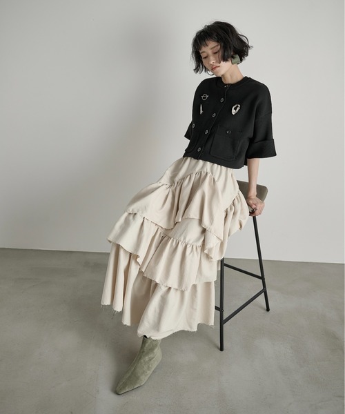 THE YOn（ザヨン）の「ゴム編み半袖クロップドニットカーディガン（カーディガン/ボレロ・レディース・ベージュ/オレンジ/アイボリー/ブラック/ボルドー・FREE）」の8枚目の写真