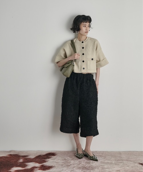 THE YOn（ザヨン）の「ゴム編み半袖クロップドニットカーディガン（カーディガン/ボレロ・レディース・ベージュ/オレンジ/アイボリー/ブラック/ボルドー・FREE）」の16枚目の写真