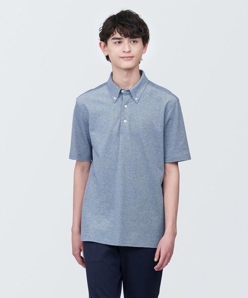 無印良品（ムジルシリョウヒン）の「紳士　涼感ＵＶカット鹿の子編みボタンダウン半袖ポロシャツ（ポロシャツ・メンズ・ホワイト/ライトグレー/ダークネイビー/ネイビー/ブラック・S/L/XL/M）」の4枚目の写真