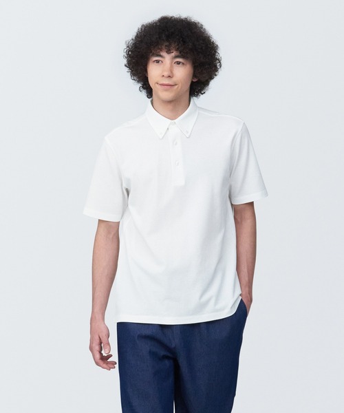 紳士 涼感UVカット鹿の子編みボタンダウン半袖ポロシャツ