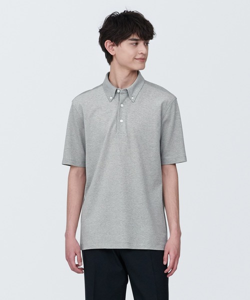 無印良品（ムジルシリョウヒン）の「紳士　涼感ＵＶカット鹿の子編みボタンダウン半袖ポロシャツ（ポロシャツ・メンズ・ホワイト/ライトグレー/ダークネイビー/ネイビー/ブラック・S/L/XL/M）」の3枚目の写真