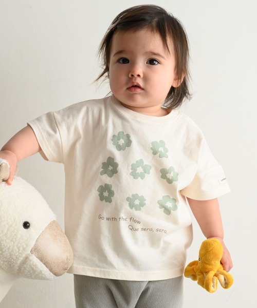 PUPPAPUPO(プッパプーポ)の「半袖 Tシャツ(Tシャツ/カットソー・キッズ・グレイッシュベージュ/ホワイト×グリーン/ホワイト×ブルー/ミント・100/110/80/90)」の2枚目の写真