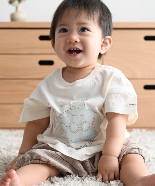 PUPPAPUPO(プッパプーポ)の「半袖 Tシャツ(Tシャツ/カットソー・キッズ・グレイッシュベージュ/ホワイト×グリーン/ホワイト×ブルー/ミント・100/110/80/90)」の3枚目の写真
