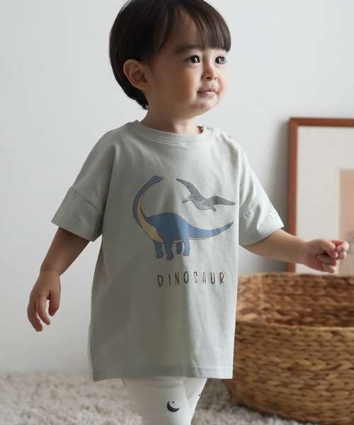 PUPPAPUPO(プッパプーポ)の「半袖 Tシャツ(Tシャツ/カットソー・キッズ・グレイッシュベージュ/ホワイト×グリーン/ホワイト×ブルー/ミント・100/110/80/90)」の4枚目の写真