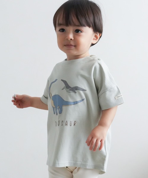 PUPPAPUPO(プッパプーポ)の「半袖 Tシャツ(Tシャツ/カットソー・キッズ・グレイッシュベージュ/ホワイト×グリーン/ホワイト×ブルー/ミント・100/110/80/90)」の5枚目の写真