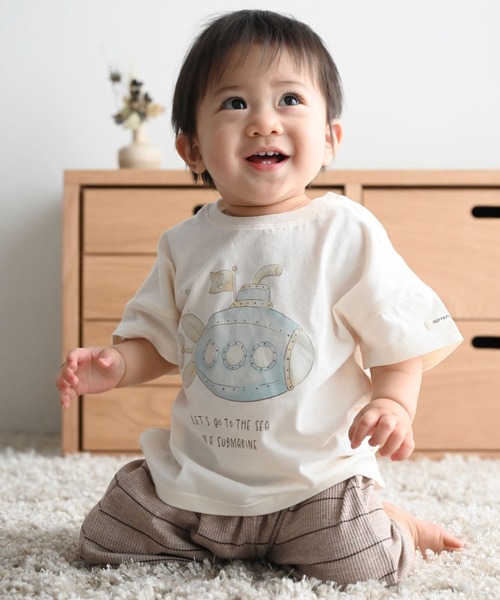 PUPPAPUPO(プッパプーポ)の「半袖 Tシャツ(Tシャツ/カットソー・キッズ・グレイッシュベージュ/ホワイト×グリーン/ホワイト×ブルー/ミント・100/110/80/90)」の11枚目の写真