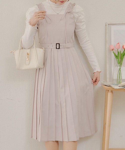 Another Branch olive des olive（アナザーブランチオリーブデオリーブ）の「肩ひもフリルプリーツＪＳＫ（ワンピース・レディース・ブラック/サックスブルー/グレイッシュベージュ・FREE）」の6枚目の写真