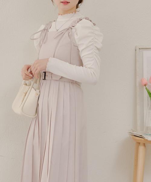 Another Branch olive des olive（アナザーブランチオリーブデオリーブ）の「肩ひもフリルプリーツＪＳＫ（ワンピース・レディース・ブラック/サックスブルー/グレイッシュベージュ・FREE）」の9枚目の写真