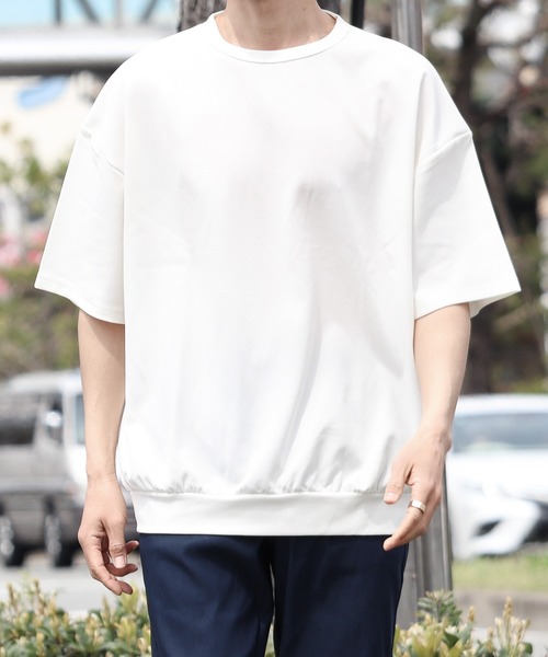 Bling Leads(ブリングリーズ)の「【RS】【Bling Leads】梨地 オーバーサイズクルーネックTシャツ(Tシャツ/カットソー・メンズ・オフホワイト/チャコールグレー・MEDIUM/LARGE)」の2枚目の写真