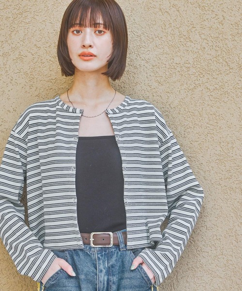 LAKOLE(ラコレ)の「ワッフルフックカーディガン長袖 / 327682(カーディガン/ボレロ・レディース・その他1/チャコール/ブルー/イエロー・FREE)」の1枚目の写真