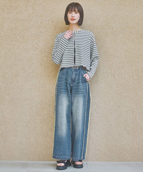 LAKOLE(ラコレ)の「ワッフルフックカーディガン長袖 / 327682(カーディガン/ボレロ・レディース・その他1/チャコール/ブルー/イエロー・FREE)」の6枚目の写真