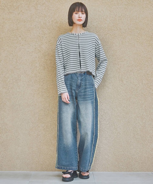 LAKOLE(ラコレ)の「ワッフルフックカーディガン長袖 / 327682(カーディガン/ボレロ・レディース・その他1/チャコール/ブルー/イエロー・FREE)」の8枚目の写真