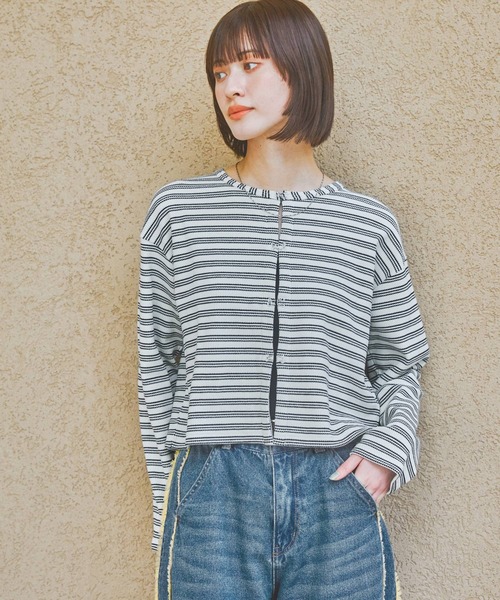 LAKOLE(ラコレ)の「ワッフルフックカーディガン長袖 / 327682(カーディガン/ボレロ・レディース・その他1/チャコール/ブルー/イエロー・FREE)」の13枚目の写真